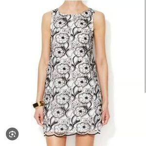 Anthropologie Erin featherston floral applique black and white sheath dress mini